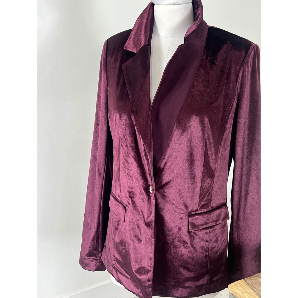 White House Black Market Velvet Long Line Blazer Cabernet Purple Size M 57029818